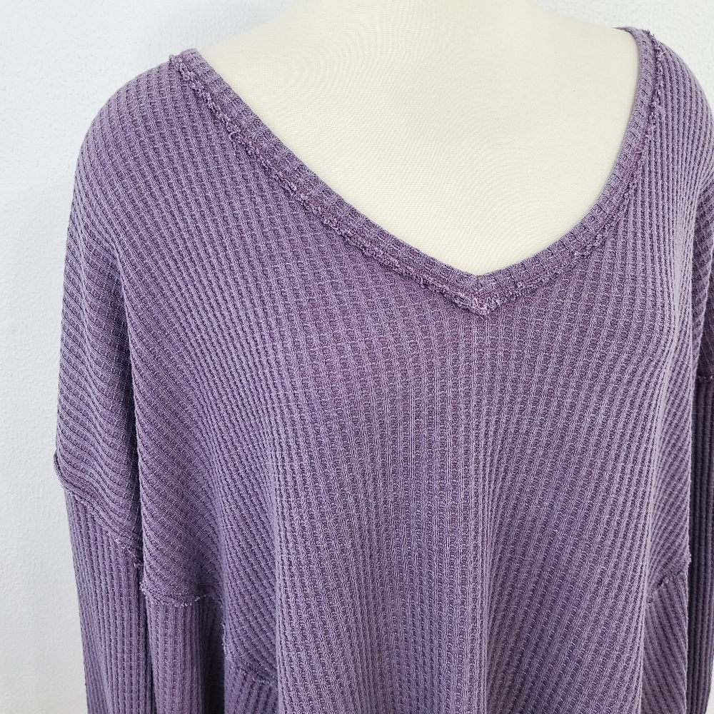 Free People Coraline Thermal top Potent Purple waffle knit dolman sz medium NWT - Picture 5 of 9